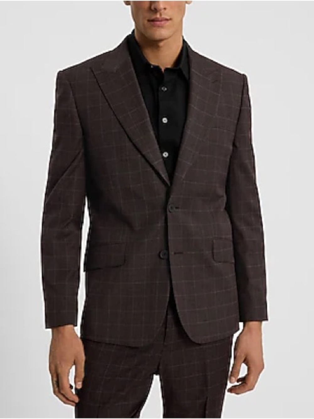 Express Charcoal & Maroon Plaid Suit | Size 44R & 36x32